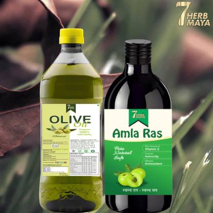 7Herbmaya Amla Juice with Cold Pressed Olive Oil for Hair Care | Amla Juice & Olive Oil Combo