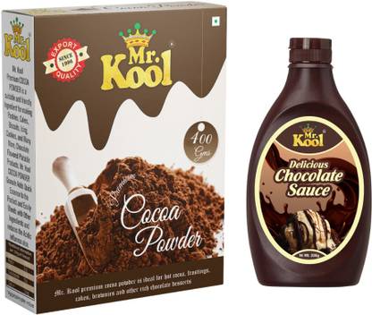 Mr.Kool Cocoa Powder Box 400gm and Chocolate Syrup 200gm.Pack of 2 Combo