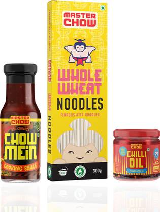 MasterChow Indo-Chinese Chowmein Sauce with Whole Wheat Noodles & Spicy Chilli Oil Combo