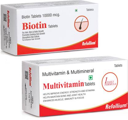 Refollium Multivitamin + Biotin (30N tabs+ 30N tabs) 2 Piece(s)/Pack (2 x 30 No) Combo
