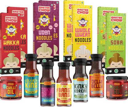 MasterChow Ultimate Asian Pantry|Assorted: 2 Dips 5 Sauces & 8Noodles - Pack of 15 Combo