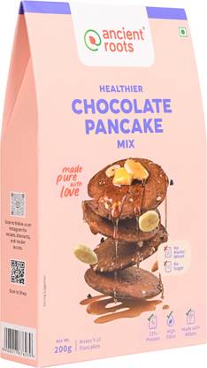 Ancient Roots High Protein Chocolate Pancake Mix, Chocolate Flavored Pancake Mix, Instant Healthy Breakfast Mix, No Preservatives Added, 100% Vegetarian and Eggless, Instant Breakfast Pancake Mix - 200 g | Vacuum Packed 200 g