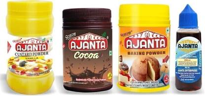 AJANTA Combo of Baking Powder 100gm, Cocoa Powder 50gm, Custard Powder 100gm, Vanilla Flavor 20gm Combo
