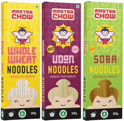 MasterChow Noodle Kit - 1 Whole Wheat, 1 Soba, 1 Udon Noodles| Pack of 3 - 300 Grams Each Combo