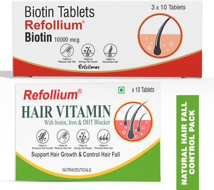 Refollium Biotin & Hair Vitamin For Hair Growth Supplement & Reduce Hair Fall Combo