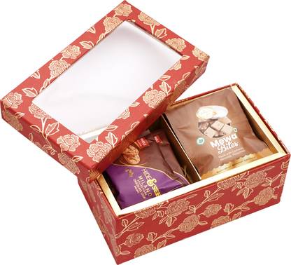 Jaiccha Red printed 2 Part Fancy Box with bites and cookies Combo