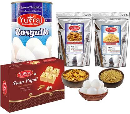 Yuvraj Food Product Festival Combo of Sweets and Namkeen Pack of 4 (1300gm) Combo