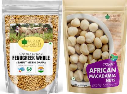 Bliss of Earth Combo Of Healthy Macadamia Nuts (500gm), Super Nut For Bone And Gut Health And Organic Fenugreek Seed Whole, Sabut Methi Dana (700gm) Pack Of 2 Combo