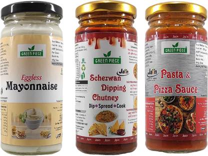 GREEN PIECE Jain Combo Pizza Pasta Sauce and Eggless Mayonnaise,Schezwan Dipping Chutney. Combo