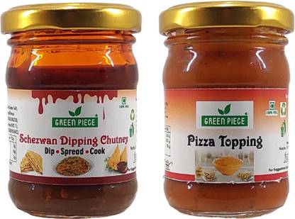 GREEN PIECE Pizza Topping (100gm) and Schezwan Dipping Chutney (100gm) (Pack of 2) Combo