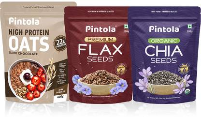 Pintola Combo Of High Protein Dark Chocolate Oats 400g with Flax & Chia Seeds 250g Combo