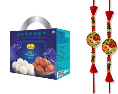 Haldiram's Sweet Wonder (Rasgulla and Gulab Jamun) with 2 Premium Rakhi Combo