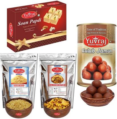 Yuvraj Food Product Festival Combo - Sweets and Namkeen Combo - Pack of 4 Combo Combo