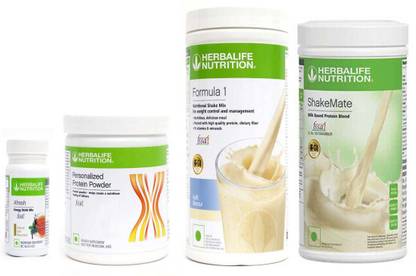 HERBALIFE FORMULA-1 NUTRITION KULFI FLAVOR SHAKE MIX-500 GRAM+PERSONALISED PROTIEN POWDER- 200 GRAM+ AFRESH ENERGY DRINKS TULSI FLAVOR 50 GRAM + SHAKE MATES MIX VANILLA FLAVOR-500 GRAM Combo
