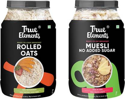 True Elements Rolled Oats + No Added Sugar Muesli Combo | Gluten Free | High Protein & Fibre Combo