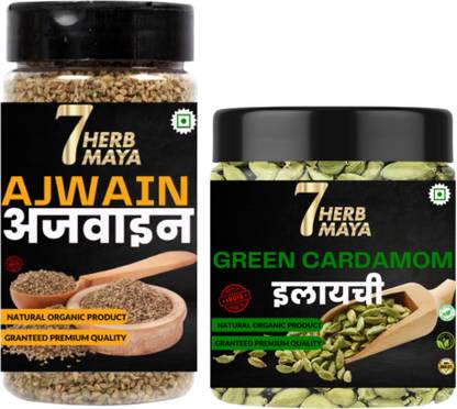 7Herbmaya Whole Ajwain, Carom Seeds & Whole Elaichi, Green Cardamom | Spices & Masala Combo