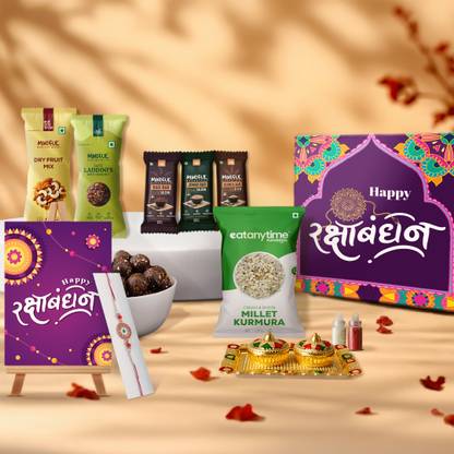 Eat Anytime Raksha Bandhan Gift Hamper | Rakhi, Sweets, Pooja Thali | Gift Pack Combo