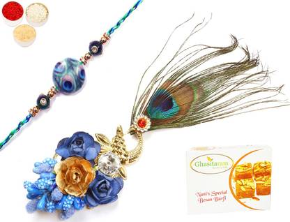 Ghasitaram Gifts M-102 Bhaiya Bhabhi Rakhi-Besan Barfi 200g Combo