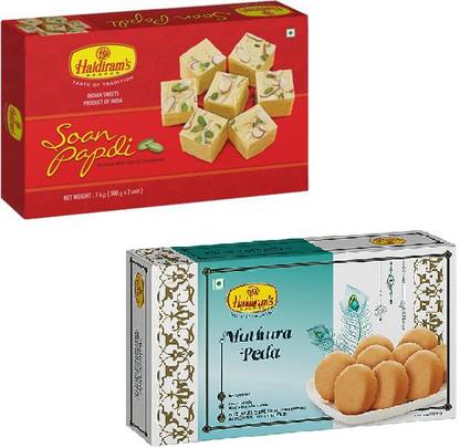 Haldiram's Nagpur Soan Papdi 1kg and Mathura Peda250gm (Combo Pack) Combo