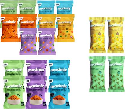 Madmix Snack Mix Combo: Millet Puffs, Bhujia, Raisins | Baked, Gluten-Free, Vegan Combo