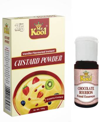 Mr.Kool Vanilla Flavor Custard Powder 100gm,Food Essence Chocolate Bourbon 20ml Combo Combo