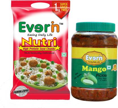 Everin Tasty Tangy and Ticklish Mango 1KG Pickle and 1KG Soya Chunks Combo