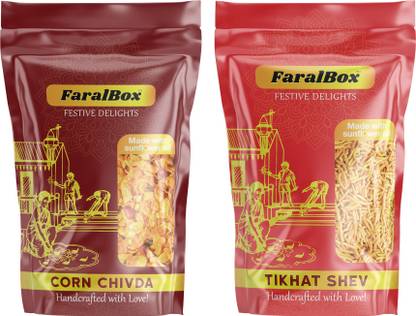 FaralBox Shev Chivda Combo 2 - Tikhat Shev + Corn Chivda -Pack of 2