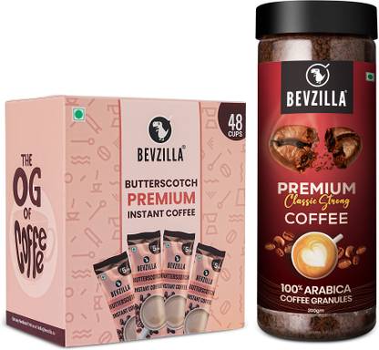 Bevzilla 48 Sachet Coffee Powder (Butterscotch), Super Strong Coffee Powder 200 Gms Combo