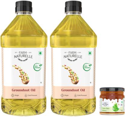 Farm Naturelle Organic Virgin Cold Pressed (Kachi Ghani) Groundnut/Peanut Cooking Oil Pack of 2 (915Ml each) with Free any Raw Forest Honey worth Rs.49/- Combo