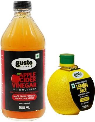 Gusto Foods Himalayan Apple Cider with Mother Vinegar | Apple Cider Vinegar to Boost Immunity & Weight loss (500ml) and Lemon Juice Concentrate, Instant Ready To Use (200ml) Health Drink Combo