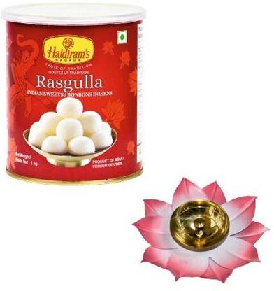 Haldiram's Rasgulla 1kg with medium diya Combo