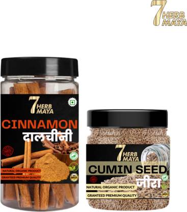 7Herbmaya Dalchini, Cinnamon & Whole Jeera, Cumin Seeds | Spices & Masala for Food Cooking Combo