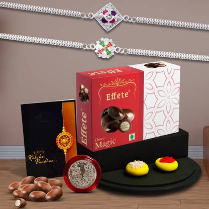 Effete Designer Rakhi Combo for Brother | Rakhi Gift For Brother/Sister | Rakhi Combo With Peanut Chocolate Box | Fancy Rakhi | New Stylish Rakhi Combo |(K2_Q3+Q4_P32) Combo