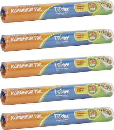 Freshee 18m Aluminium Silver Kitchen Foil Roll Paper Pack of 5 11 Micron Thick Food wrap Aluminium Foil