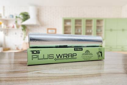 TDS PLUS WRAP Silver Kitchen Wrapping Roll 25 Metre 100% Oven & Grilling safe up to 220°C Aluminium Foil