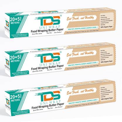 TDS PLUS WRAP 25 Meter Food Wrapping Butter Paper Roll (Pack 3)||Wrapping Butter Paper||100% Oven & Microwave Safe Up To 220°C||No Wax Added Or Coating||Organic & Biodegradable Parchment Paper