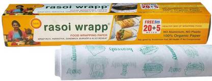 RASOI WRAPP 100% ORGANIC GREASE PROFF FOOD WRAPPING PAPER (25 METER) Parchment Paper