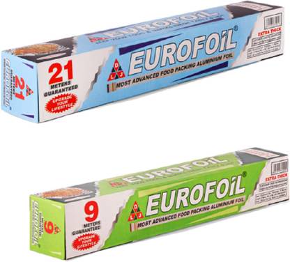 EUROFOIL Combo Pack (21 Mtr+ 9 Mtr) Silver Aluminium Foil Roll for Food Packing Aluminium Foil