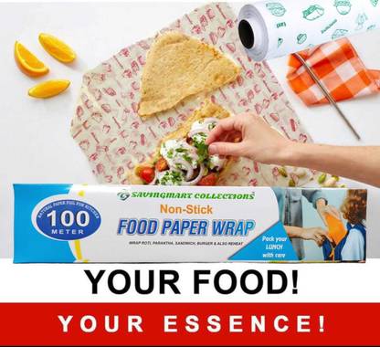 SAVINGMART COLLECTIONS 100 MTR FOOD WRAP | PAPER FOIL | BUTTER PAPER | ROTI WRAP| BURGERWRAP Parchment Paper