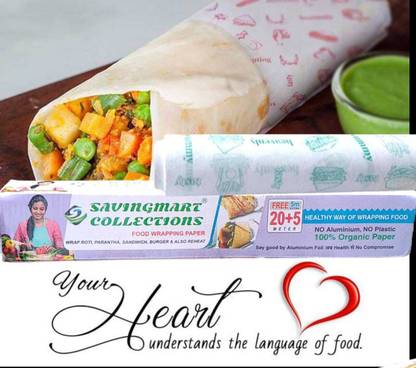SAVINGMART COLLECTIONS FOOD WRAP 25MTR | BUTTER PAPER | ROTI WRAP | PAPER FOIL | BURGER WRAP Parchment Paper