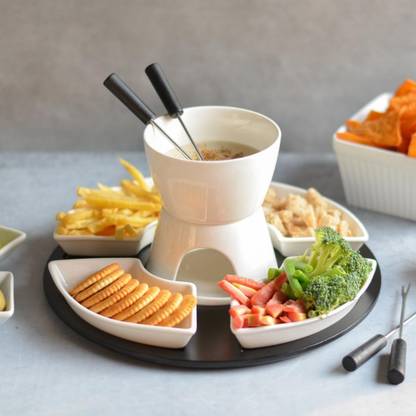 Nestasia Premium Fondue Set Ceramic, Wooden Fondue Set