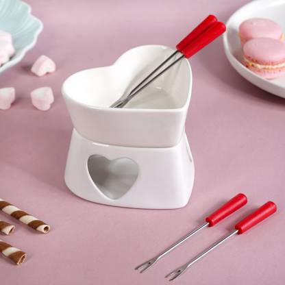 Nestasia Heart Ceramic Chocolate And Cheese Fondue Set Ceramic Fondue Set