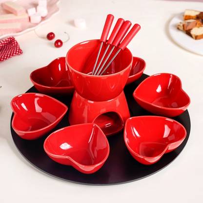Nestasia Red Heart Ceramic Fondue Set Ceramic Fondue Set