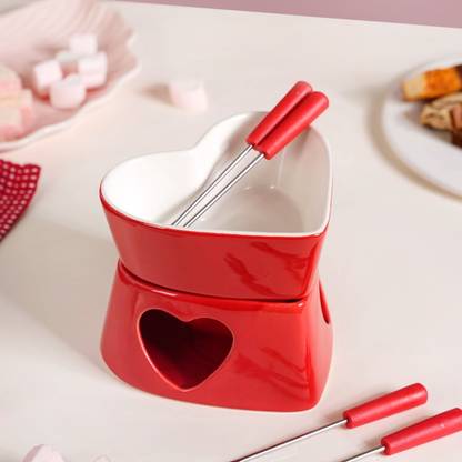 Nestasia Heart Shaped Fondue Set Red Ceramic Fondue Set