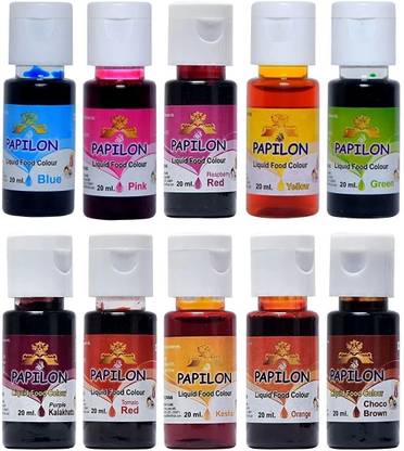 PAPILON 10 Shades Of Liquid Food Color (20 Ml X 10 Bottle) Multicolor