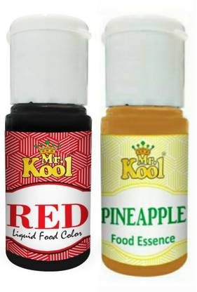 Mr.Kool Liquid Food Color Red 20ML|Liquid Food Essence Pineapple Flavor 20ml Combo(40ML) Red