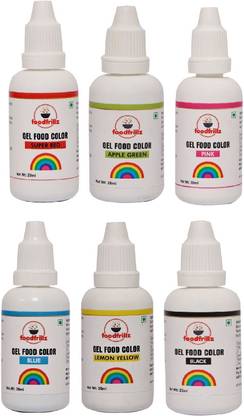 foodfrillz Red, Green, Yellow, Pink, Blue & Black Gel Food Colour, Set of 6 (20ml x 6) 120 ml Multicolor