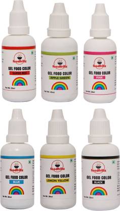 foodfrillz Red, Green, Yellow, Pink, Blue & Black Gel Food Colour, Set of 6 (20ml x 6) 120 ml Red