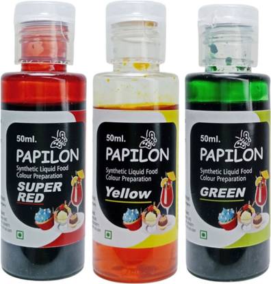 PAPILON Liquid Food Colour Pack of 3 (50ml Each)- Yellow, Swper Red, Green For Cake Multicolor