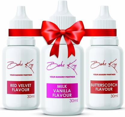 Bake King Combo of Red Velvet, Milk Vanilla and Butterscotch Flavour 30ML Each Essence for Baking Cakes, Jams, Jelies, Cookies, Ice Creams and Puddings Liquid Food Essence (Set of 3) Vanilla Liquid Food Essence